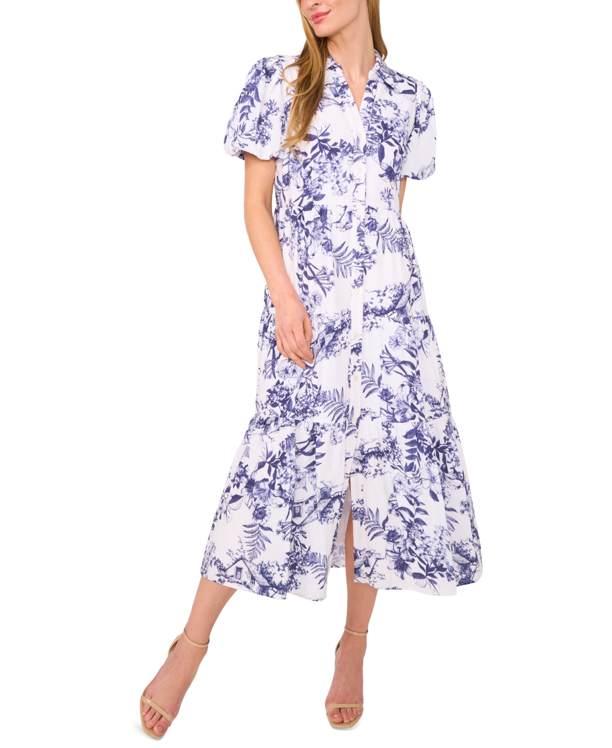 Women's Short Sleeve Tiered Maxi Shirt Dress - Ultra White