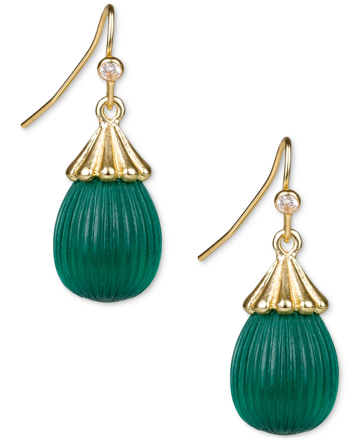 Gold-Tone Pave & Color Bead Drop Earrings - Matte Gold