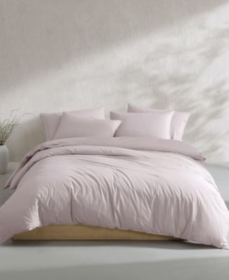 Washed Percale Cotton Solid 3 Piece Duvet Cover Set, Queen
