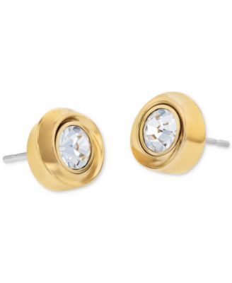 Stainless Steel Cubic Zirconia Twisted Bezel Stud Earrings