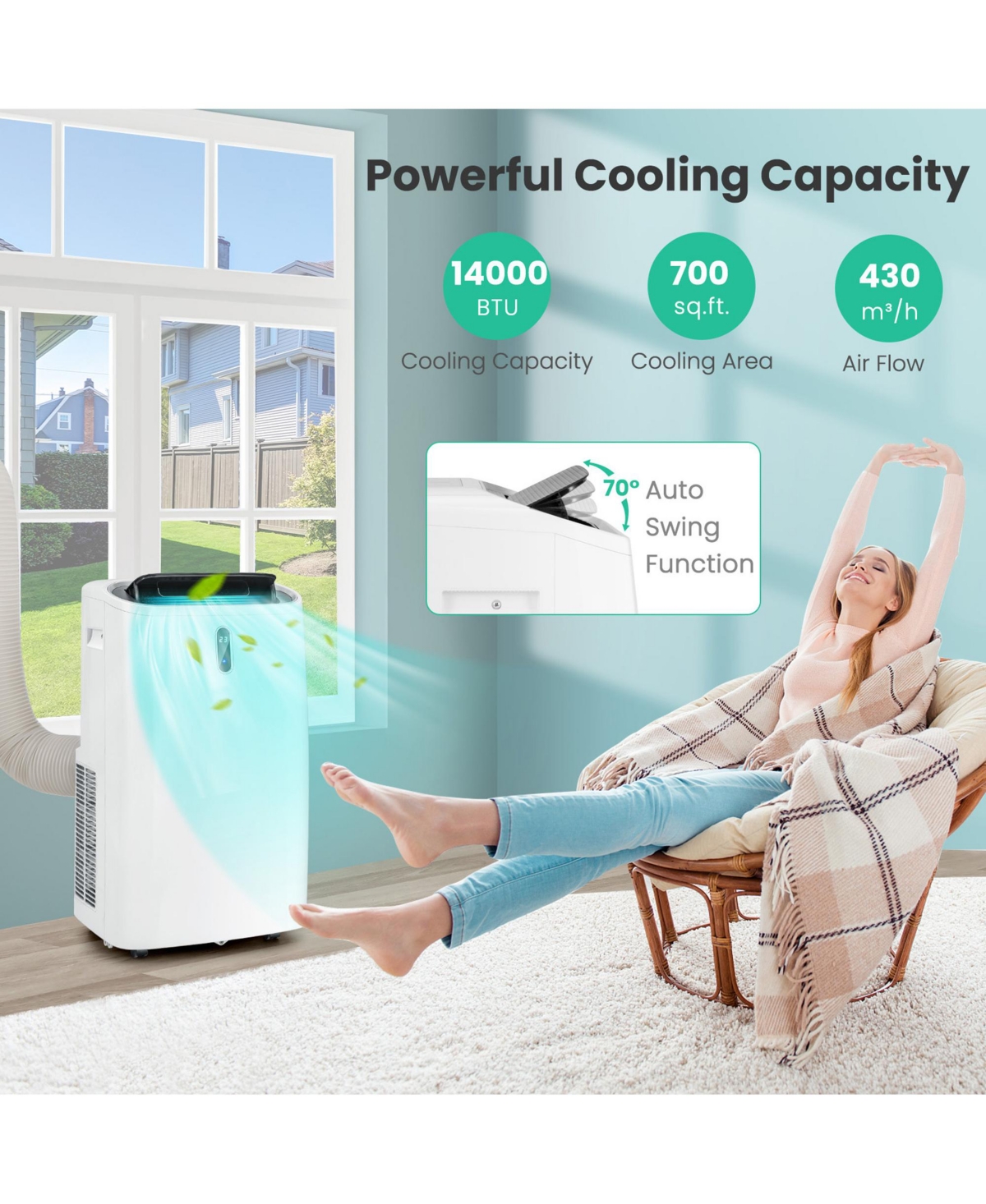 Gymax Btu Ashrae Portable Air Conditioner Controlled by WiFi Smart App & Remote