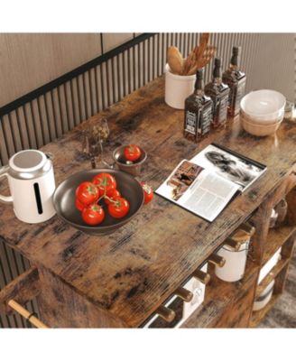 Rolling Kitchen Island Cart with Drop-Leaf and Wine Rack