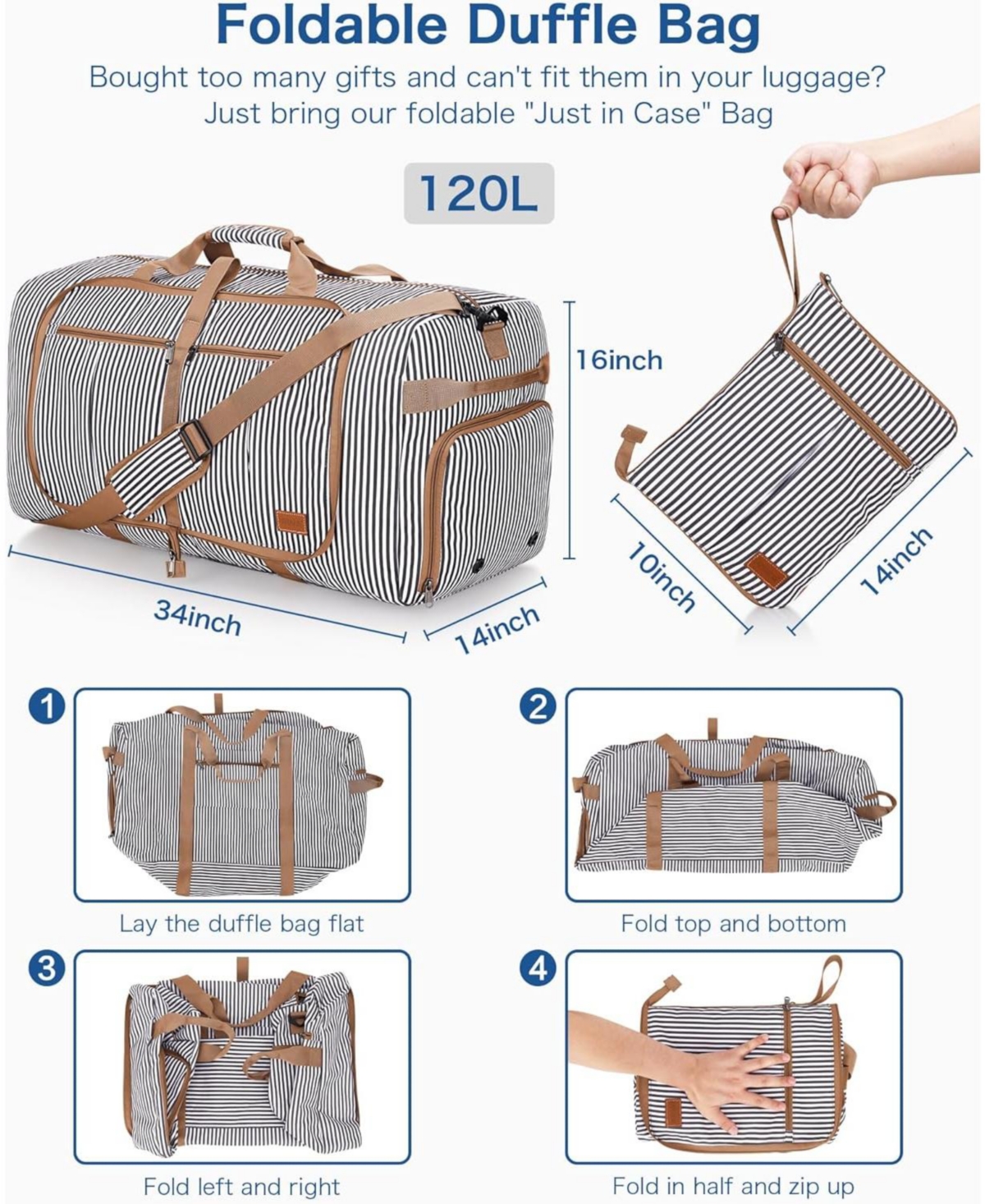 Urtala 120L Foldable Collapsible Travel Duffle Bag for Men and Women with Shoe Compartment