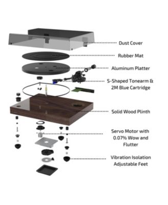 High Fidelity Vinyl Turntable Record Player with Ortofon 2M Blue, Speed Control, Record Weight, Cleaning Kit