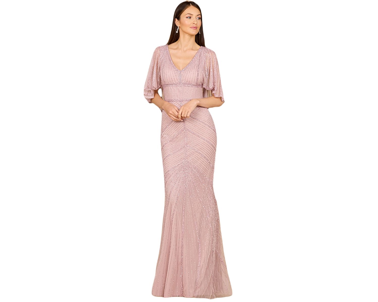 Women's Cape Sleeve Beaded Gown