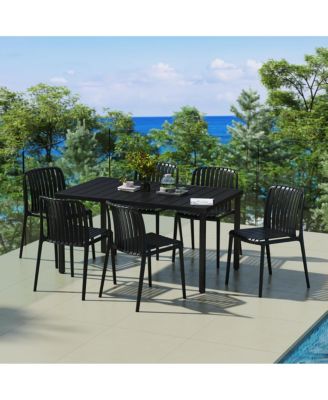 7-Piece Outdoor Patio Dining Table Set With Stackable Patio Chairs