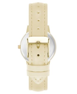 Women's Quartz Casual Cream Polyurethane Leather and Gold-Tone Metal Alloy Boyfriend Watch, 34mm