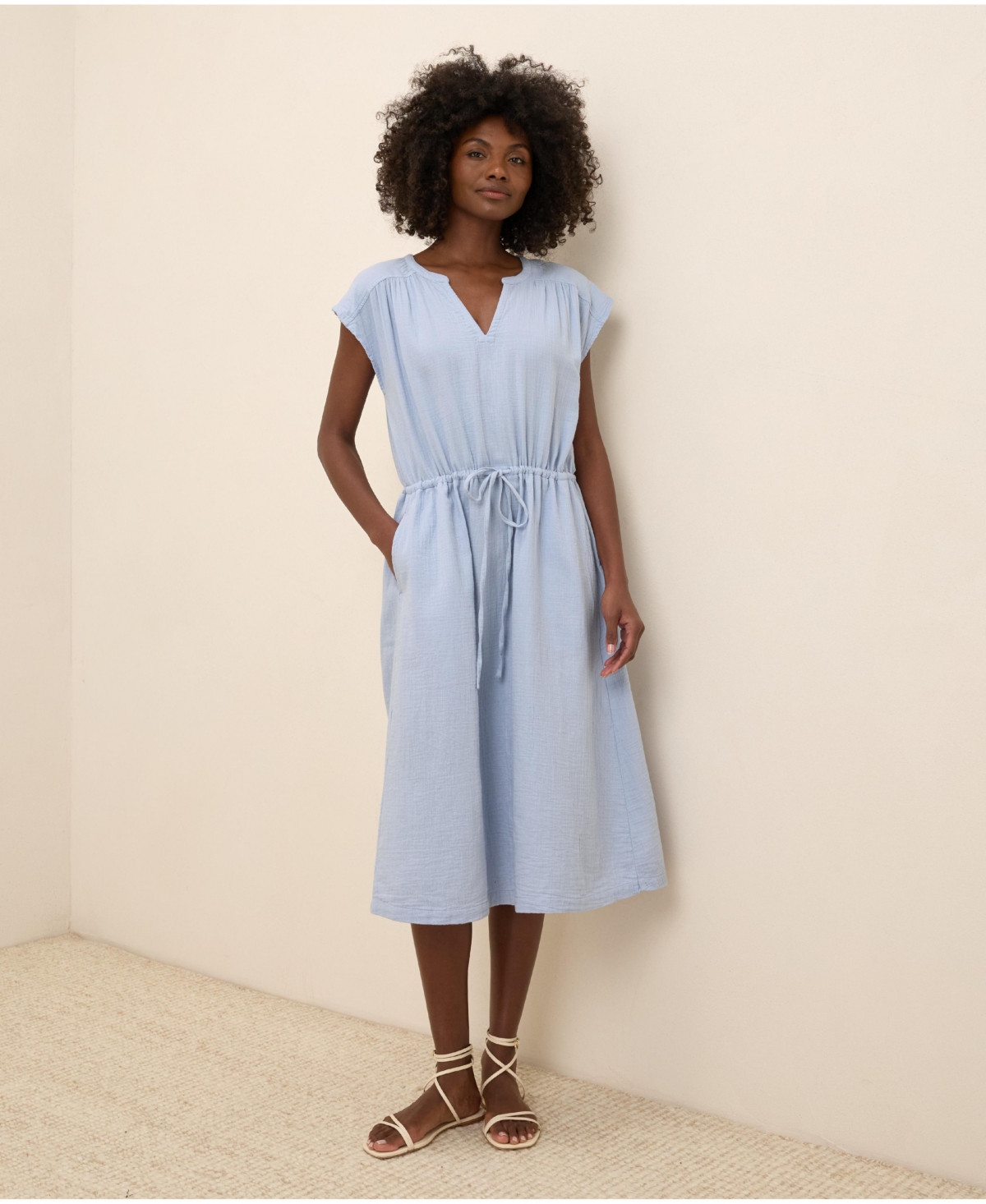 Women's Organic Cotton Coastal Double Gauze Tie Waist Midi Dress - Sangria