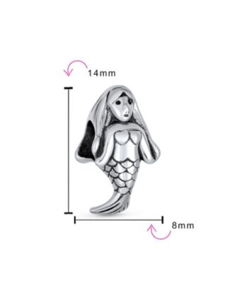 Tropical Vacation Nautical Sea Siren Mermaid Charm Bead Oxidized .925 Sterling Silver