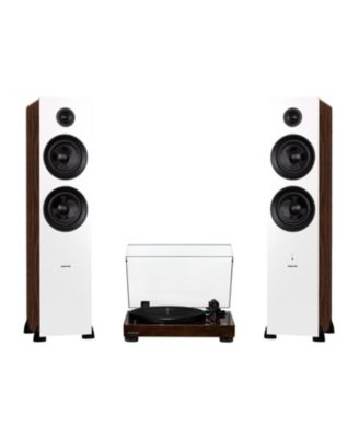 RT81 Elite Vinyl Turntable Ai81 Powered 2-Way Speakers Diamond Stylus Belt Drive Preamp Bluetooth Natural Walnut Audio System