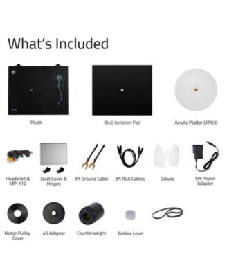 Reference HiFi Turntable Record Player with Nagaoka MP-110 Cartridge and Anti-Vibration Wood Isolation Base