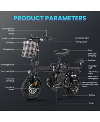 Foldable Electric Bicycle, 500W Peak Motor 45 Miles 80KM MAX  Range,  Upgraded E-bike with Front Basket, Phone Holder and Digital Display