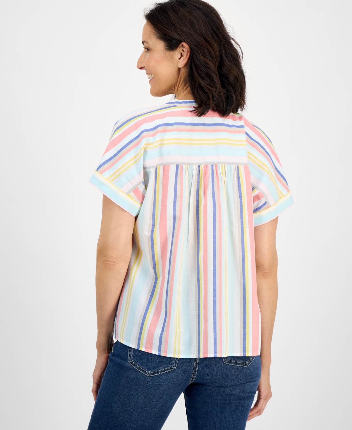 Style & Co Women's Cotton Striped Pintuck Top, Exclusively At Macy's In Multi