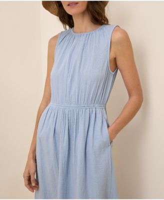 Women's Organic Cotton Coastal Double Gauze Tiered Midi Dress