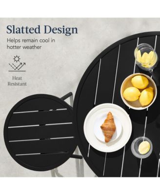 3-Piece Steel Patio Bar Height Round Bistro Set w/ Backless Stools, Slatted Design