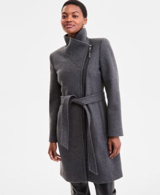 Women's Asymmetric Front-Zip Belted Coat, Exclusively at Macy's