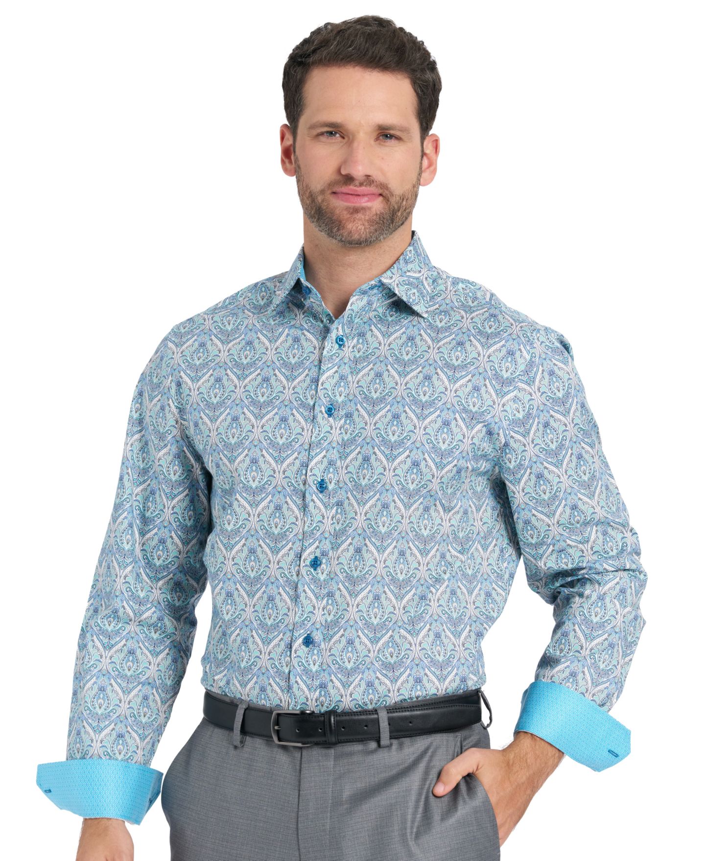 Мужская рубашка Nick Graham Royal Paisley Dress Shirt, цвет: Синий — фото 5