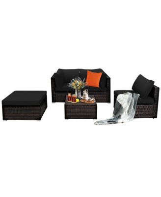 5PCS Patio Rattan Furniture Set Sectional Conversation Set Ottoman Table