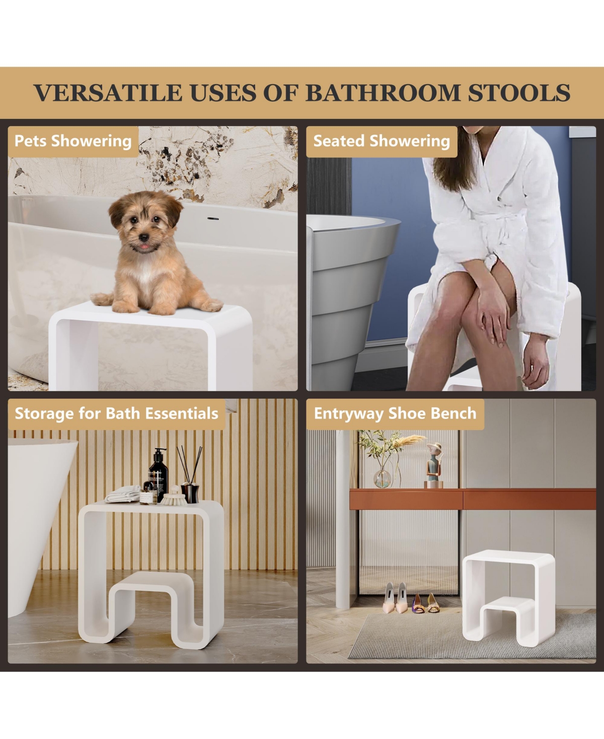 Casainc Freestanding Solid Surface Bathroom Shower Stool