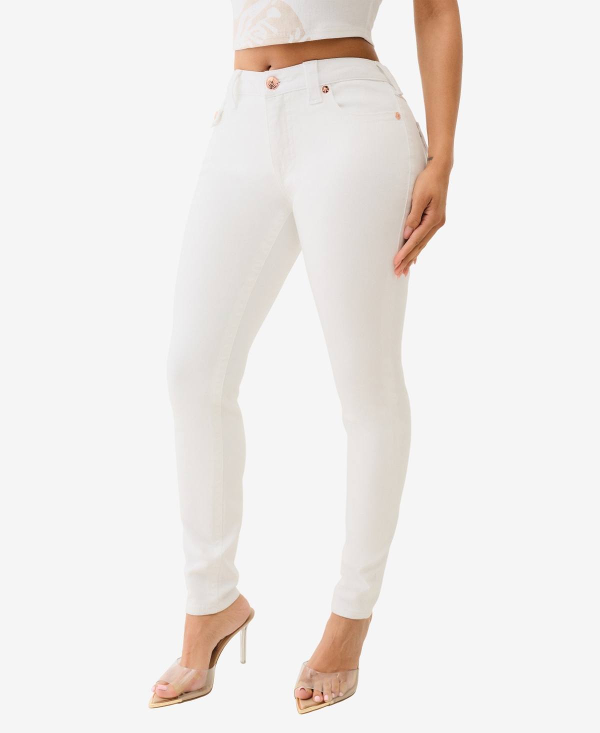 Shop True Religion Women's Jennie Skinny Curvy Flap Jeans In Optic White