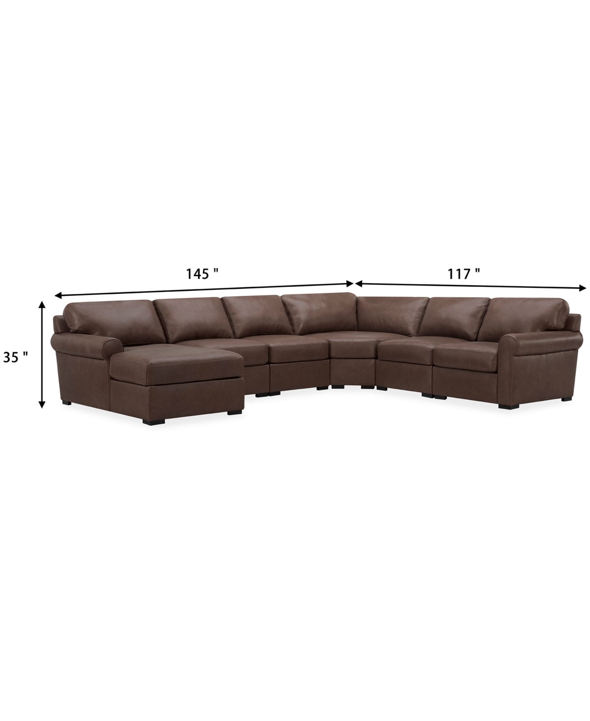 Macy's Radley Roll Arm 145" 6-pc. Leather Wedge Corner Chaise Sectional, Exclusively At