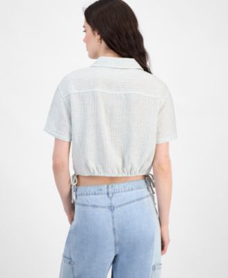 Juniors' Cropped Stripe Side-Tie Blouse