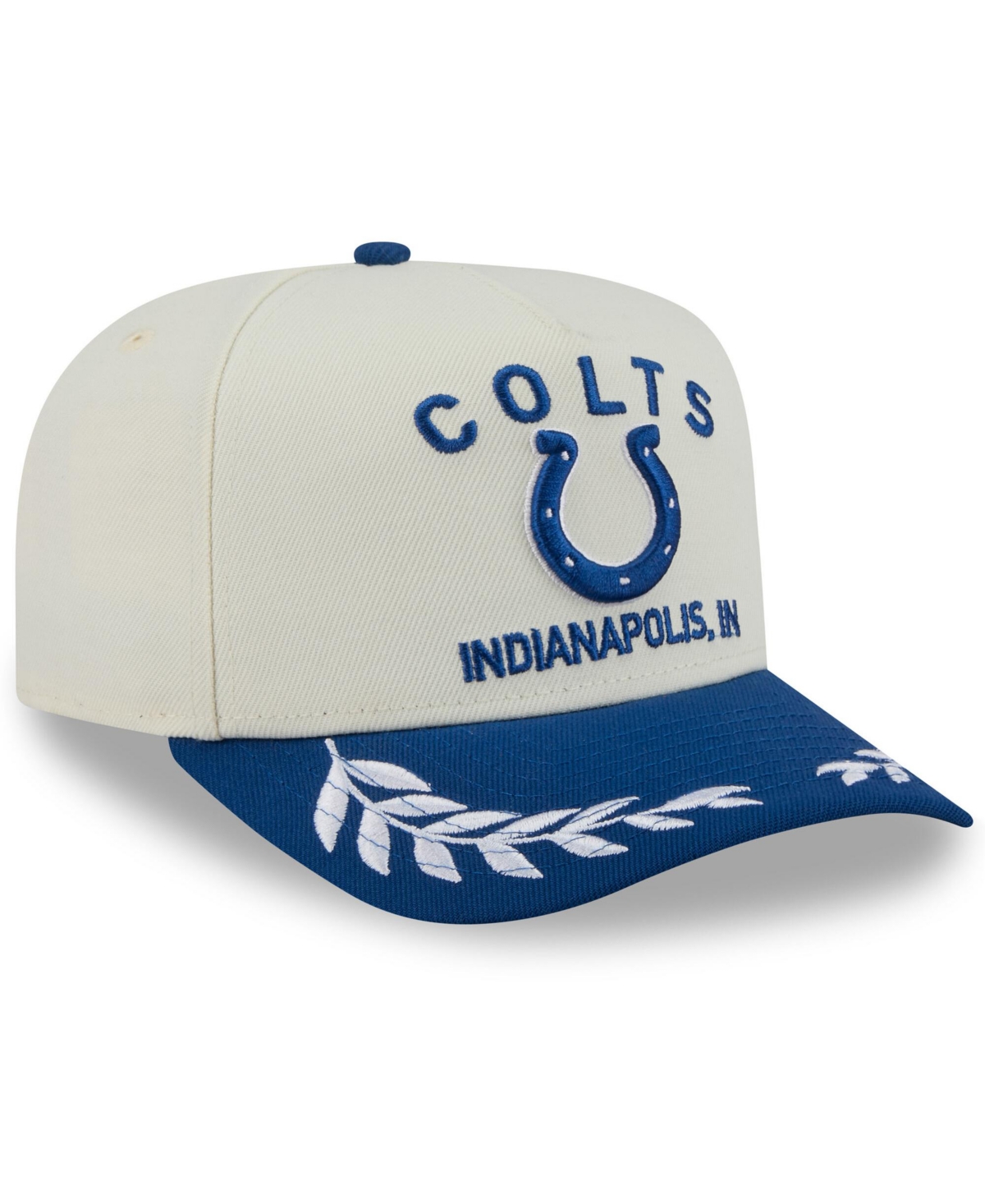 NEW ERA MEN'S CREAM/ROYAL INDIANAPOLIS COLTS 2025 NFL DRAFT A-FRAME 9FIFTY SNAPBACK HAT 