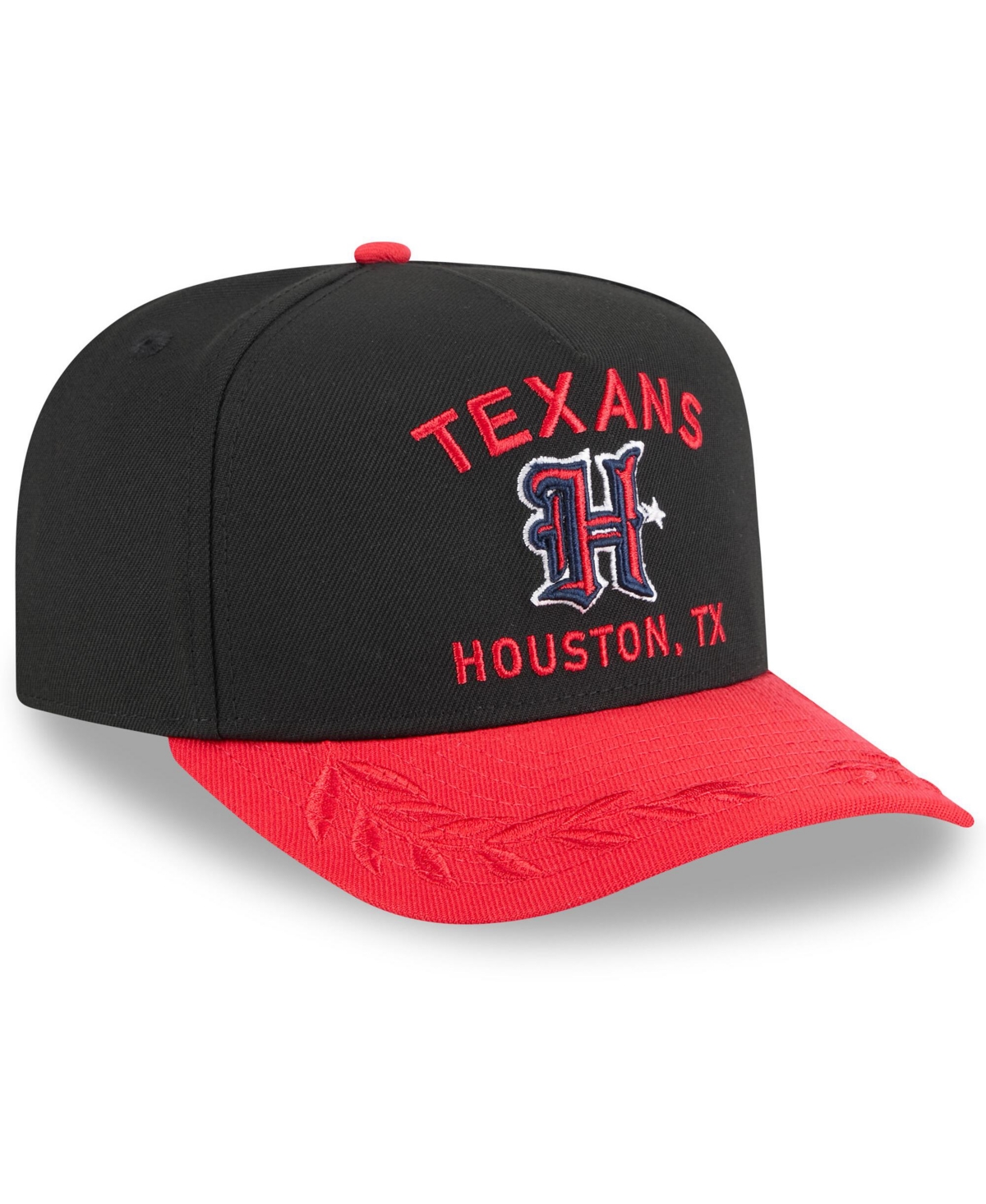 NEW ERA MEN'S BLACK/RED HOUSTON TEXANS 2025 NFL DRAFT A-FRAME 9FIFTY SNAPBACK HAT 