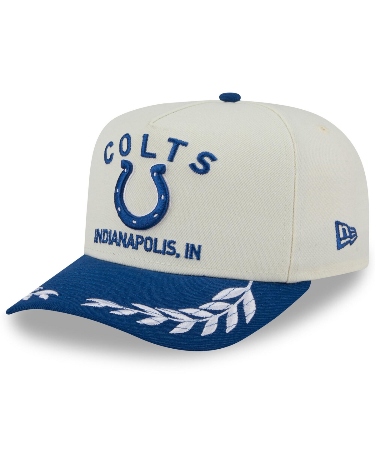 NEW ERA MEN'S CREAM/ROYAL INDIANAPOLIS COLTS 2025 NFL DRAFT A-FRAME 9FIFTY SNAPBACK HAT 