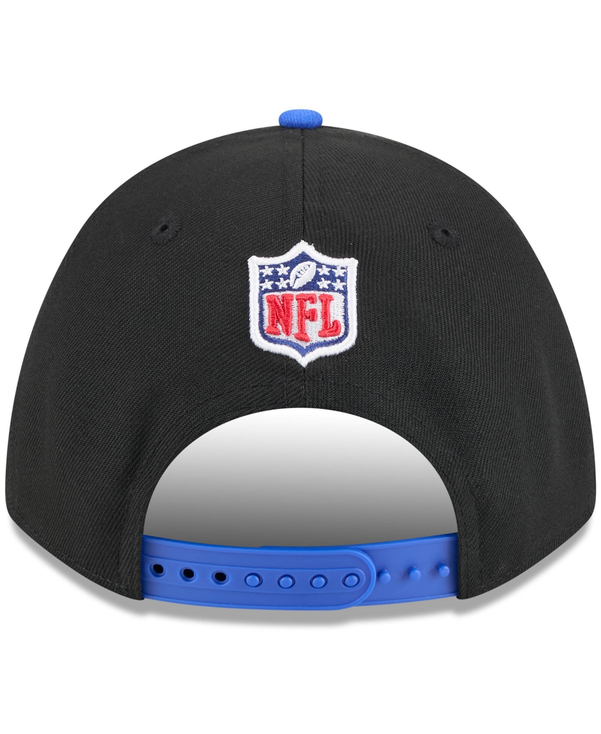 NEW ERA MEN'S BLACK/ROYAL LOS ANGELES RAMS 2025 NFL DRAFT 9FORTY A-FRAME M-CROWN ADJUSTABLE HAT 