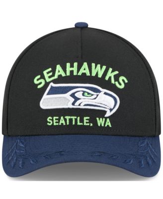 Men's Black/ College Navy Seattle Seahawks 2025 NFL Draft 9FORTY A-Frame M-Crown Adjustable Hat