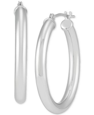 Polished Tube Small Hoop Earrings in 14k White Gold, 1"