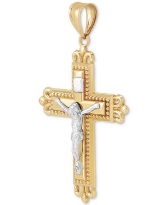Ornate Beaded Crucifix Pendant in 14k Two-Tone Gold
