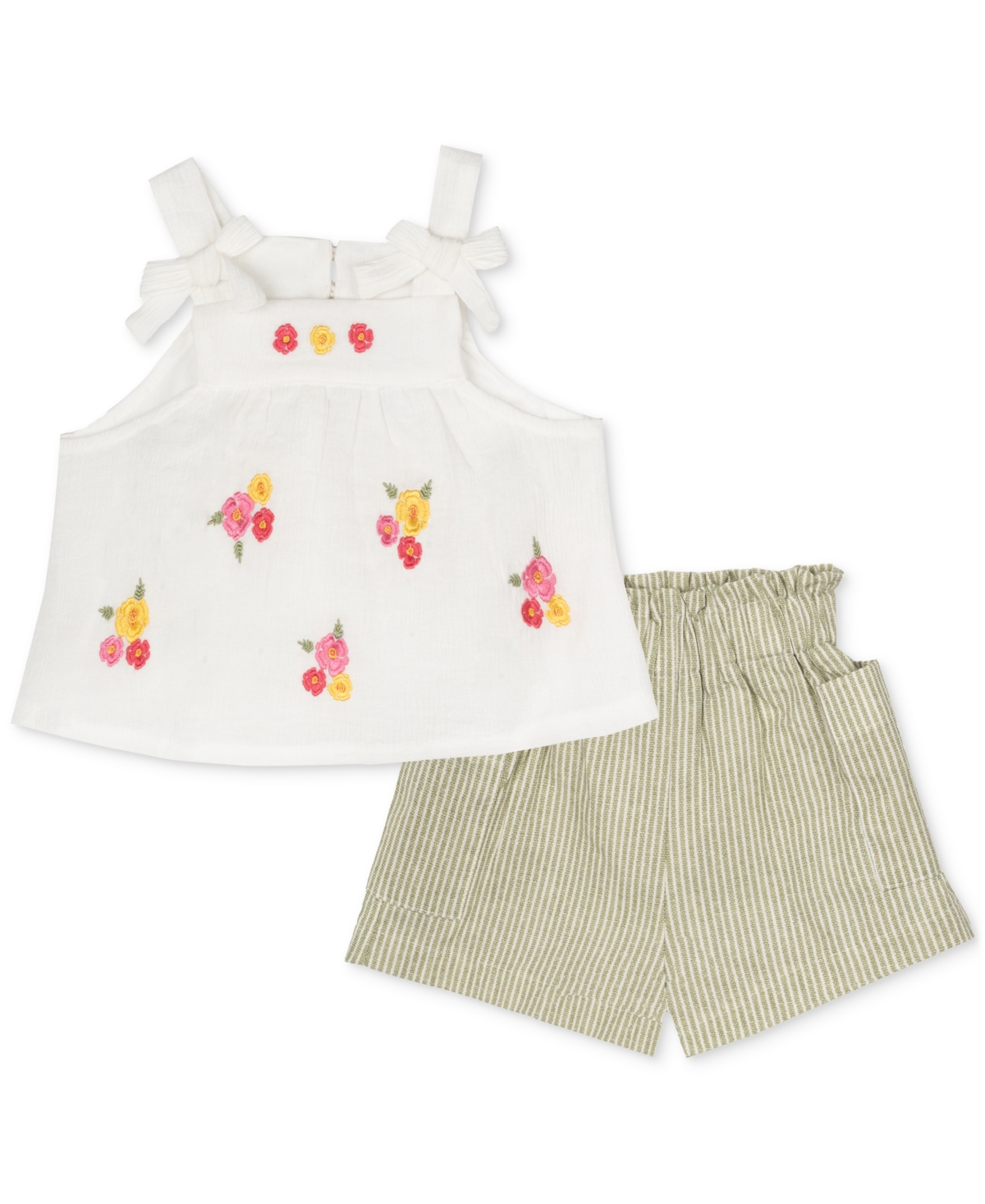 Rare Editions Baby Girls Embroidered Top & Shorts, 2 Piece Set In White