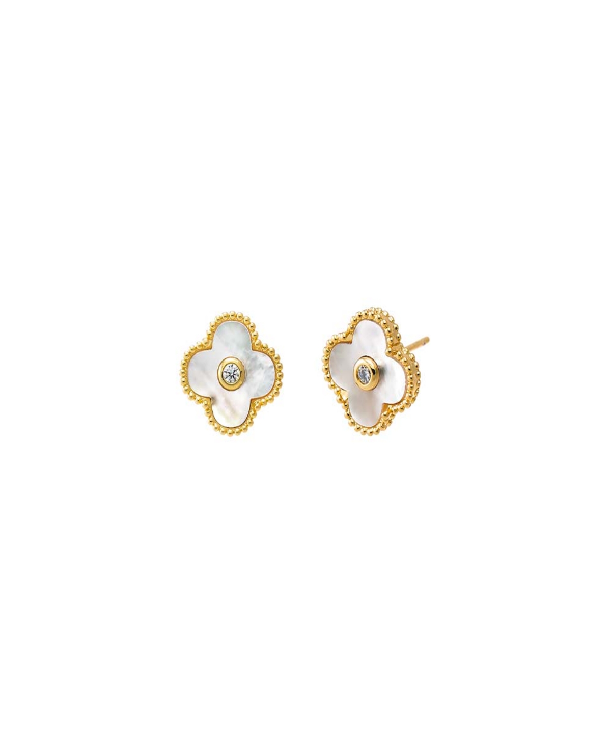 Cubic Zirconia Bezel Colored Stone Clover Stud Earrings - Black