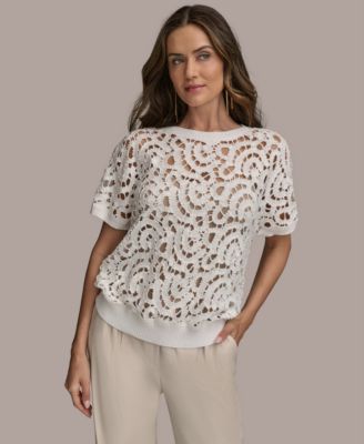 Donna Karan New York - Women's Short-Sleeve Crochet Top