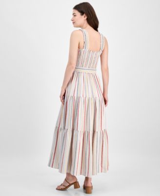 Women's Striped Smocked-Bodice Tiered Dress