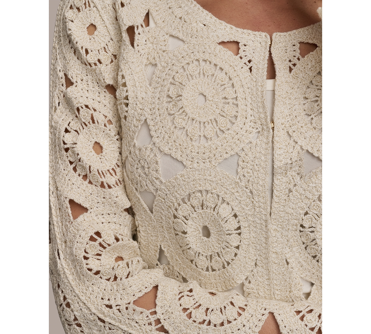 Shop Donna Karan Women's Crochet Cotton Blend Cardigan
