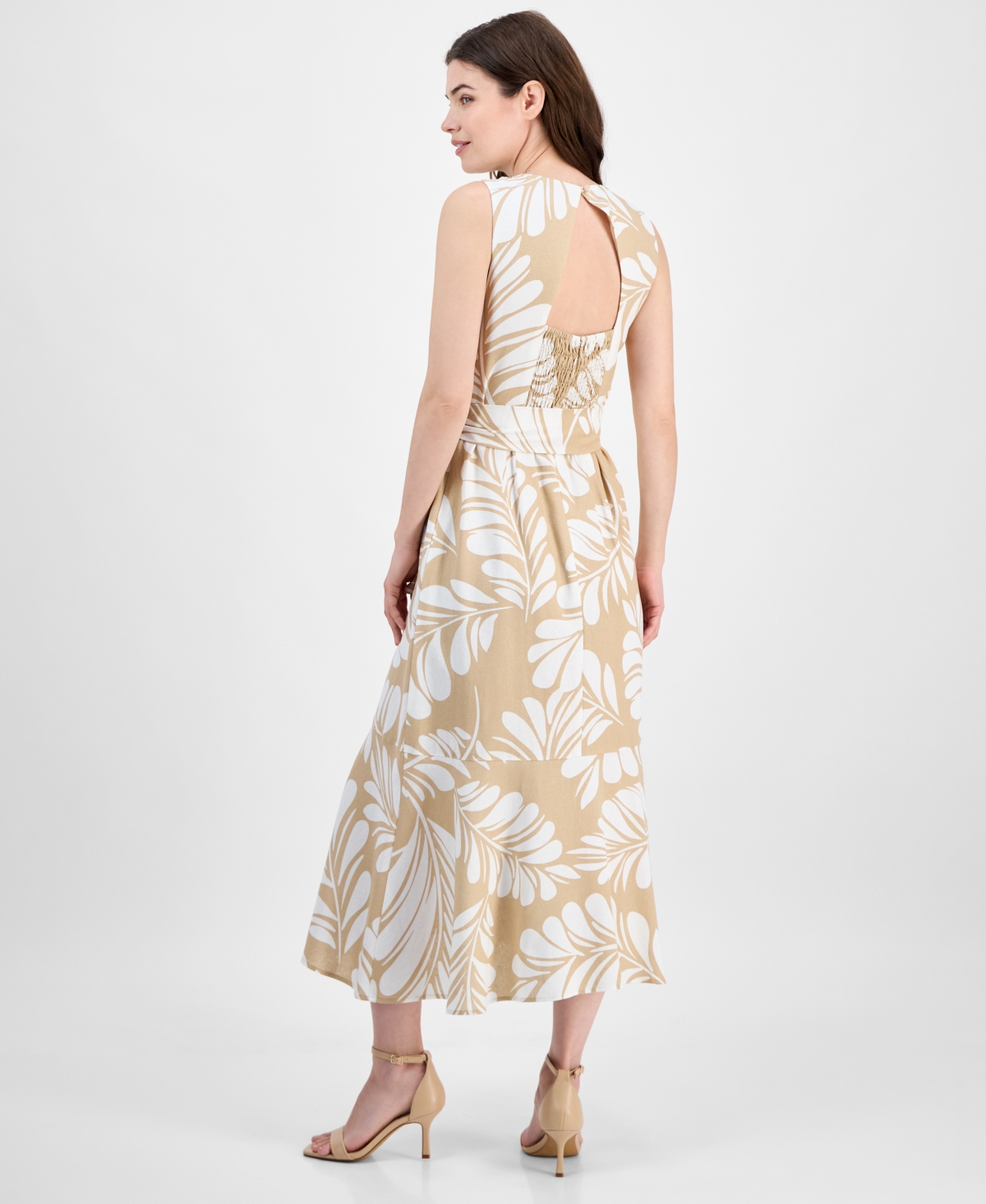 Anne Klein Leaf Print Sleeveless Midi Dress In Multi