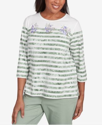 Women's Santa Fe Tie Dye Stripe Embroidered Crew Neck Top