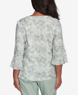 Women's Santa Fe Embroidered Geometric Flare Sleeve Top