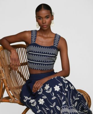 Women's Cotton Embroidered Square-Neck Tank Top