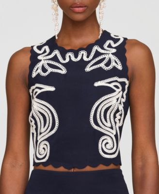 売れ筋商品|||アベックレフィレ カットソー トップス レディース Women's Seahorse Embroidery Sleeveless Shell Top Navy Embroidery Avec Les Filles Women's Seahorse Embroidery Sleeveless Shell