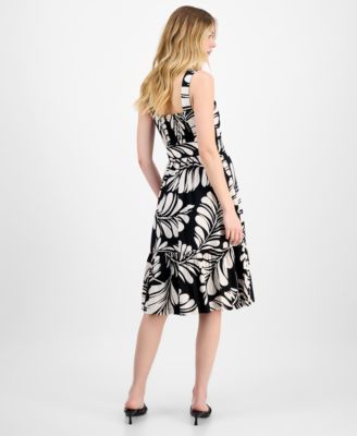 Women's Printed Linen Fit & Flare Dress