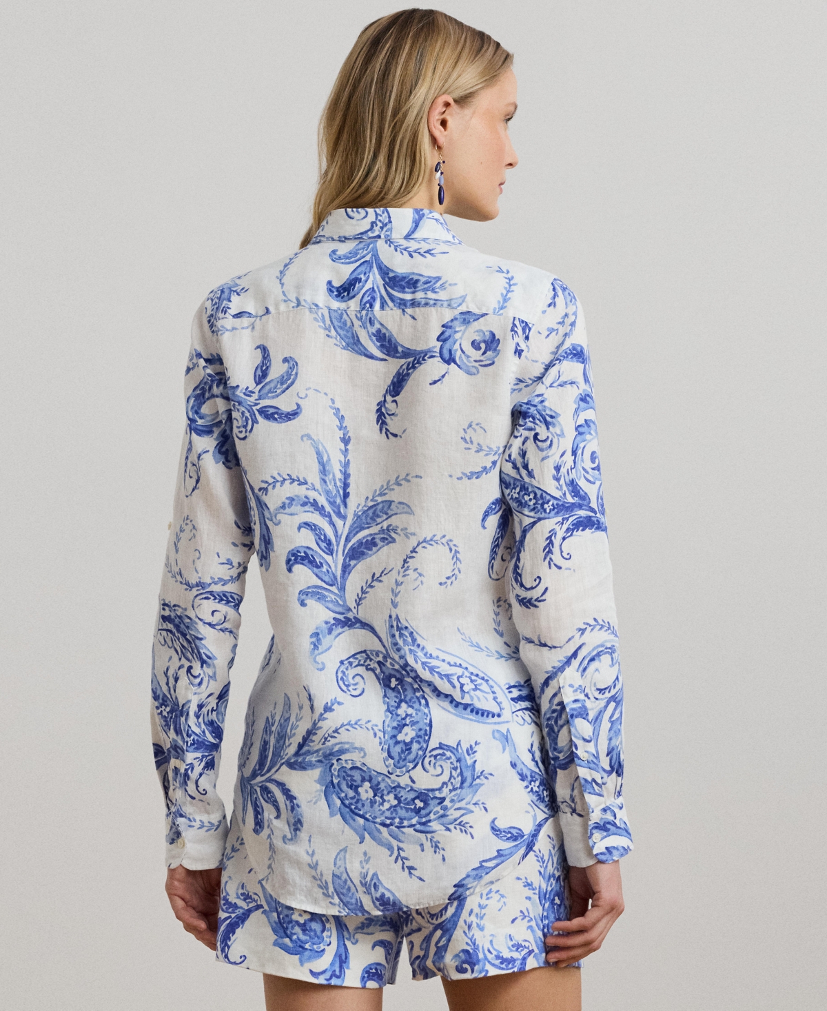 Ralph Lauren Womens Relaxed Fit Paisley 100 Linen Shirt P Xs 3x In Blue