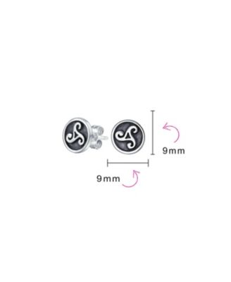 Ancient Circle Round Disc Spiral Small Celtic Irish Trinity Symbol Triskele Stud Earrings Oxidized Sterling Silver
