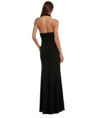 Women's Jersey Crossover Halter Neck Gown With 3D Flower