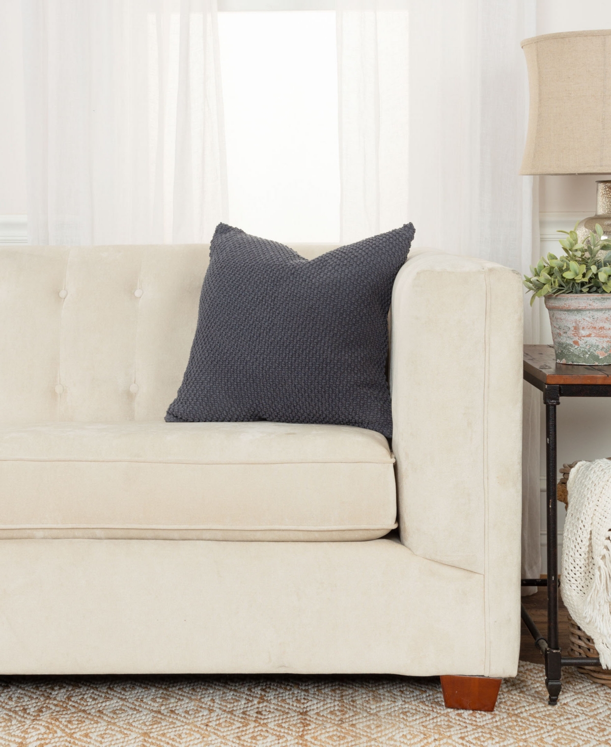 Rizzy Home Urban Farmhouse Solid Woven Decorative Pillow, 20" X 20" In Dark Gray