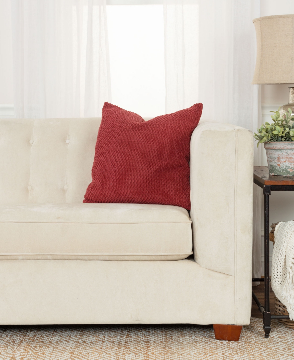 Rizzy Home Urban Farmhouse Solid Woven Decorative Pillow, 20" X 20" In Deep Merlot
