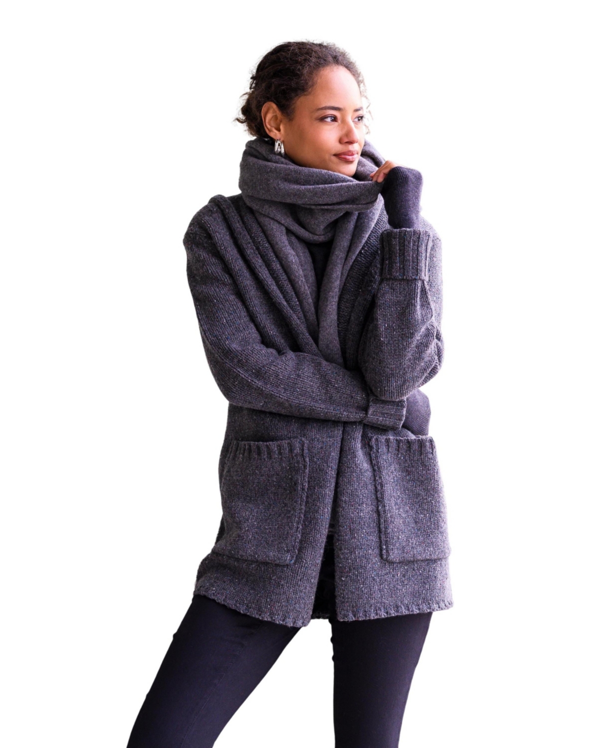 Women's Flecked Hooded Coatigan - Charcoal